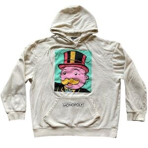 Monopoly Hoodie Sweatshirt Creamy Ivory Retro $$$ Dollar Signs Size Large